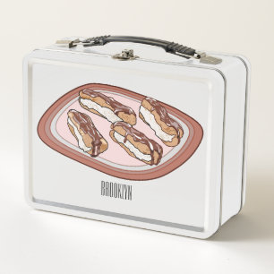 Chocolate eclair cartoon illustration metal lunch box
