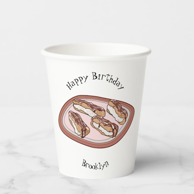 Chocolate eclair cartoon illustration paper cups (Front)