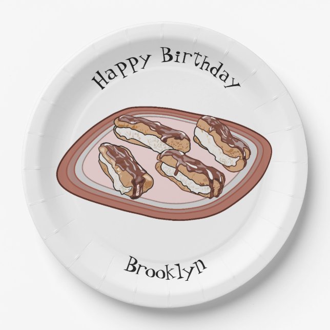 Chocolate eclair cartoon illustration paper plate (Front)