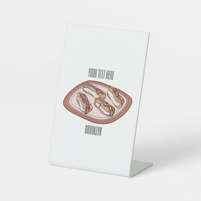 Chocolate eclair cartoon illustration  pedestal sign (Front)