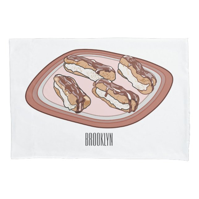 Chocolate eclair cartoon illustration pillowcase (Front)