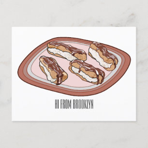 Chocolate eclair cartoon illustration   postcard