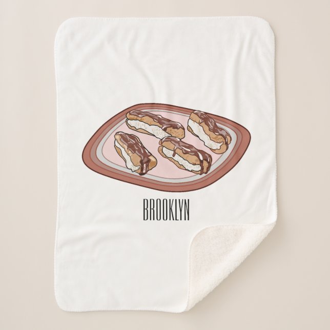 Chocolate eclair cartoon illustration sherpa blanket (Front)