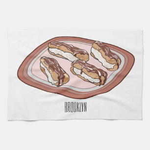 Chocolate eclair cartoon illustration tea towel
