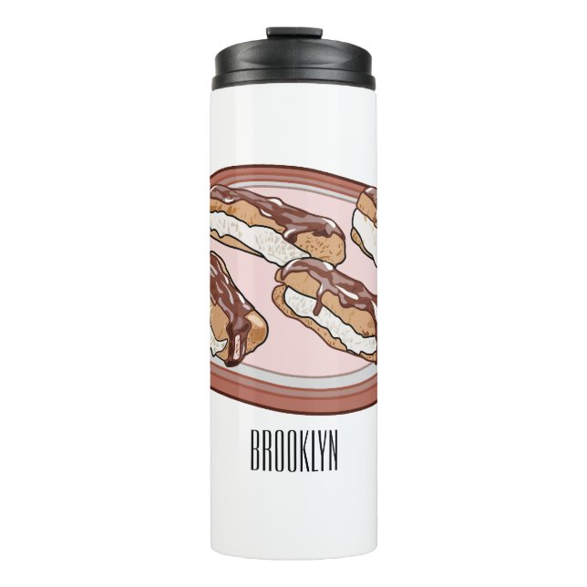 Chocolate eclair cartoon illustration  thermal tumbler (Front)