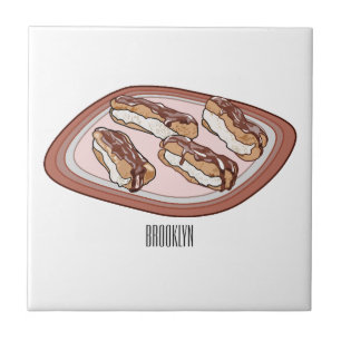 Chocolate eclair cartoon illustration tile