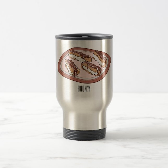Chocolate eclair cartoon illustration   travel mug (Center)