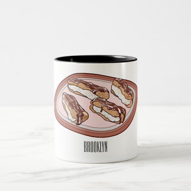 Chocolate eclair cartoon illustration Two-Tone coffee mug (Center)