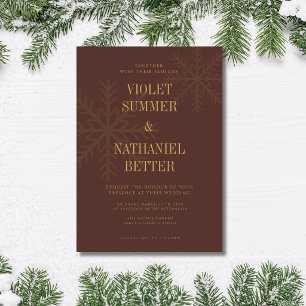 Chocolate Elegant Snowflake Christmas Wedding Invitation