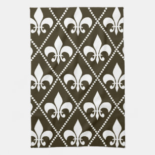 Chocolate Fleur de Lis Tea Towel