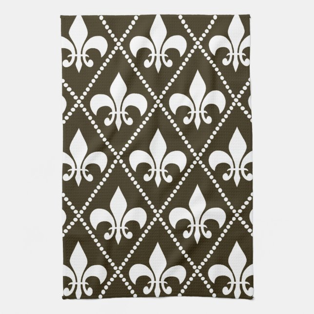 Chocolate Fleur de Lis Tea Towel (Vertical)