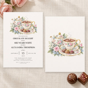 Chocolate Floral Tea Party Bridal Shower Invitation