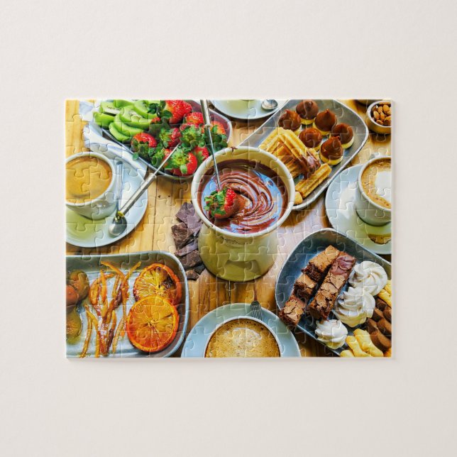 Chocolate Fondue Coffee Strawberry Dessert Food Jigsaw Puzzle (Horizontal)