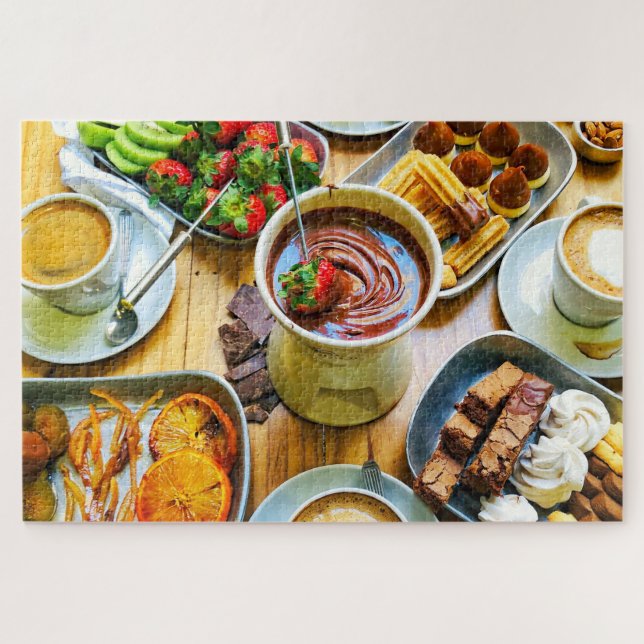 Chocolate Fondue Coffee Strawberry Dessert Food Jigsaw Puzzle (Horizontal)