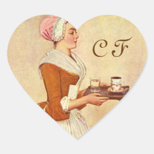 CHOCOLATE FONDUE DINNER PARTY HEART MONOGRAM HEART STICKER