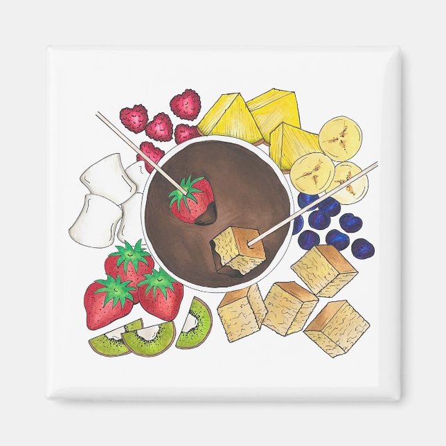 Chocolate Fondue Pot Retro Dessert Food Fruit Cake Magnet (Front)