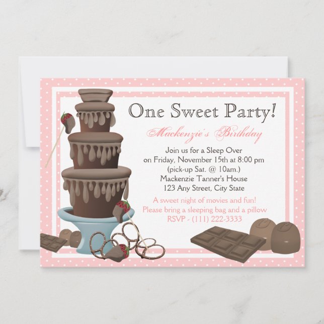 Chocolate Fountain Movie Sleepover Invitation (Front)