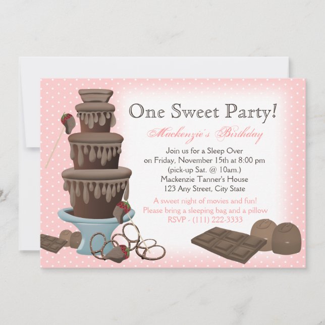 Chocolate Fountain Movie Sleepover Invitation (Front)