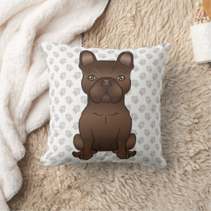 Chocolate French Bulldog / Frenchie Dog & Paws Cushion