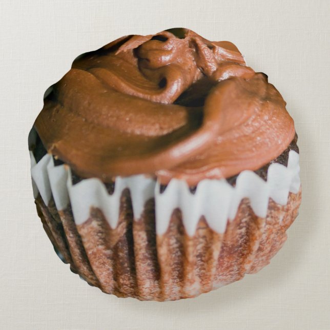 Chocolate Frosted Cupcake Food Photography Round Cushion (Back)