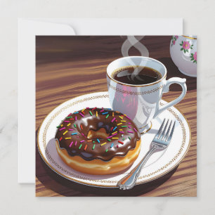 Chocolate Frosted Doughnut and Coffee 