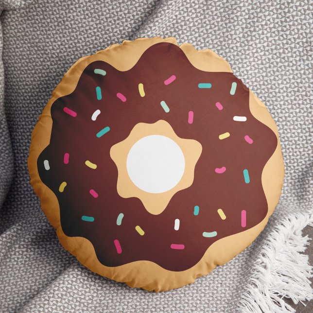 Chocolate Frosted Sprinkles Doughnut Round Cushion (Creator Uploaded)