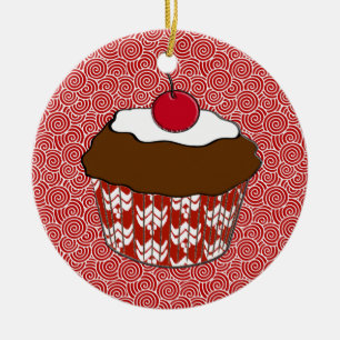 Chocolate Fudge Cupcake Topped with a Cherry Ceramic Tree Decoration
