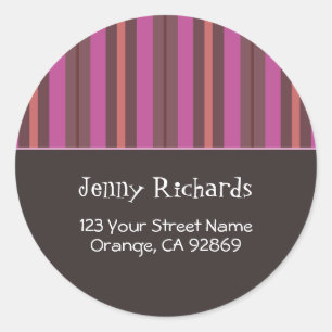 Chocolate, Fuschia & Salmon Striped Address Labels
