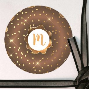 Chocolate gold glitter doughnut monogram glam bold classic round sticker