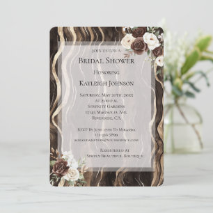 Chocolate Gold Swirls Floral Bridal Shower Invitation