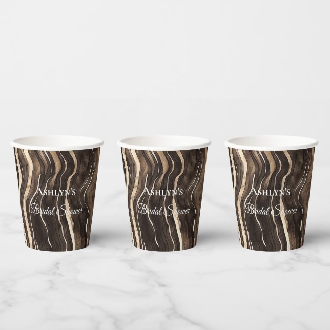 Chocolate Gold Swirls Floral Bridal Shower Paper Cups (Multi)
