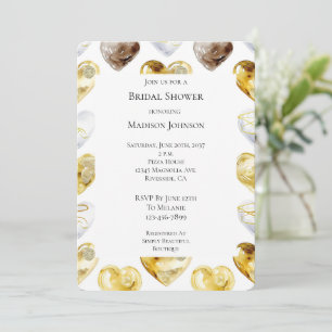 Chocolate Gold White Hearts Bridal Shower Invitation