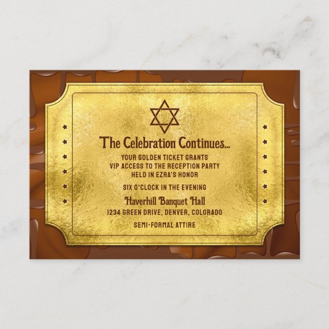 Chocolate Golden Ticket Bar Bat Mitzvah Reception Enclosure Card (Front)