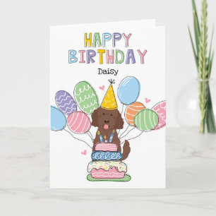 Chocolate Goldendoodle Dog Happy Birthday Card