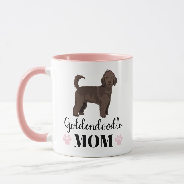 Chocolate Goldendoodle Mum personalised photo Mug (Left)