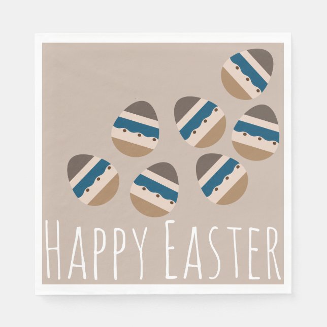 Chocolate Happy Easter Eggs Earth Tone Blue Brown Napkin (Front)