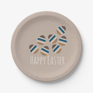 Chocolate Happy Easter Eggs Earth Tone Blue Brown Paper Plate