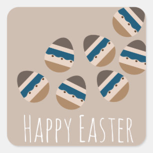 Chocolate Happy Easter Eggs Earth Tone Blue Brown Square Sticker