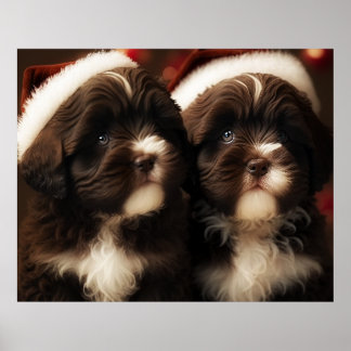 Chocolate HavaHug Havanese Christmas Puppy Puzzle Poster