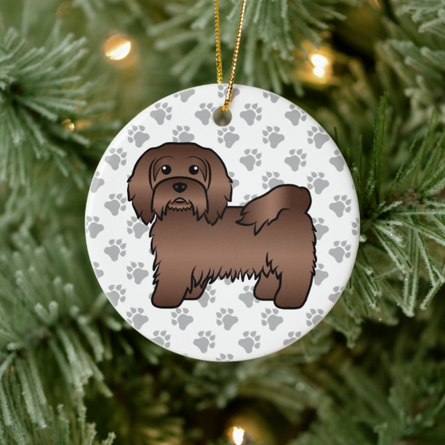 Chocolate Havanese Cute Cartoon Dog Illustration Ceramic Tree Decoration (Tree)