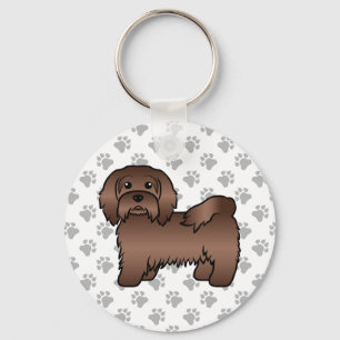 Chocolate Havanese Cute Cartoon Dog Illustration Key Ring