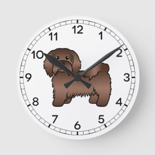 Chocolate Havanese Cute Cartoon Dog Illustration Round Clock