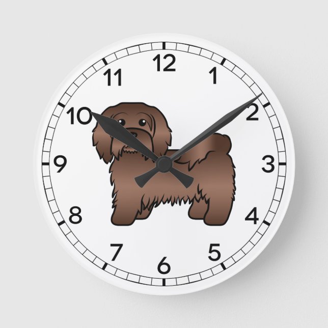 Chocolate Havanese Cute Cartoon Dog Illustration Round Clock (Front)