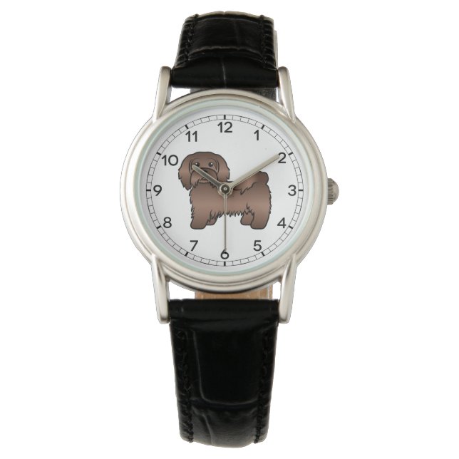 Chocolate Havanese Cute Cartoon Dog Illustration Watch (Front)