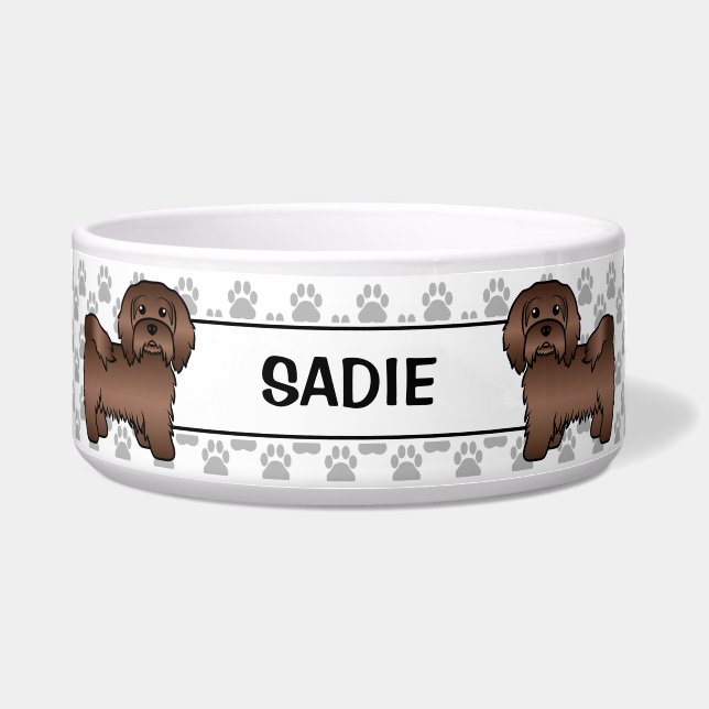 Chocolate Havanese Cute Cartoon Dog & Paws & Name (Front)