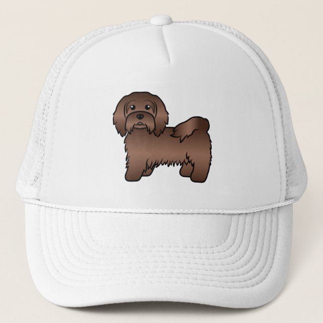 Chocolate Havanese Cute Cartoon Dog Trucker Hat (Front)