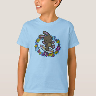 Chocolate Hawaiian Surfing Bunny Cartoon Multi T-Shirt