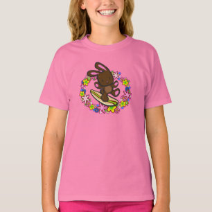 Chocolate Hawaiian Surfing Bunny Cartoon Pink T-Shirt