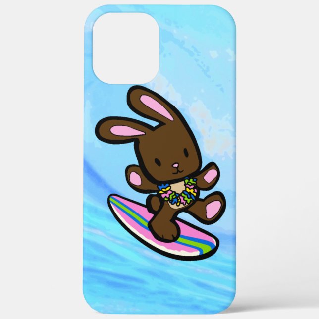 Chocolate Hawaiian Surfing Bunny Pink and Turq Case-Mate iPhone Case (Back)