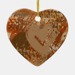 Chocolate Heart Abstract Pattern Ceramic Ornament
